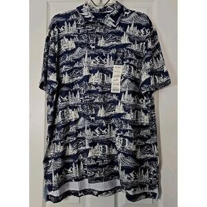 Chaps Mens Polo Shirt Size XL NWTs Blue & White Forest Print